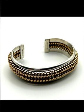 Vintage Signed Tahe Navajo Sterling Silver 12K GF Braided Cuff Bracelet